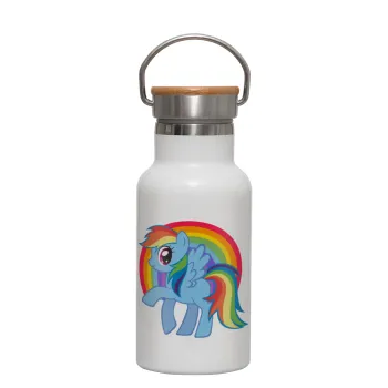 My Little Pony, Metallic thermos (Stainless steel) White with wooden lid (bamboo), double-walled, 350ml