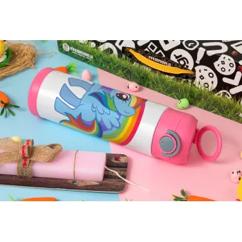 My Little Pony, Easter candle, Childrens hot water bottle, stainless steel, with safety straw, PINK (500ml)
