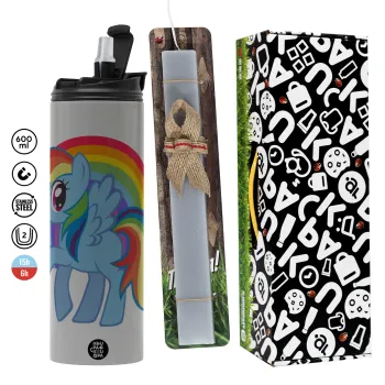 My Little Pony, Πασχαλινή Λαμπάδα με Travel Tumbler θερμό (600ml, BPA free) & κερί αρωματικό πλακέ (30cm) (ΓΚΡΙ)