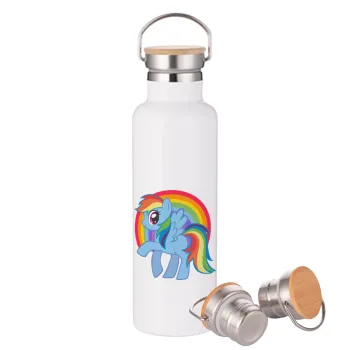 My Little Pony, Stainless steel White with wooden lid (bamboo), double wall, 750ml