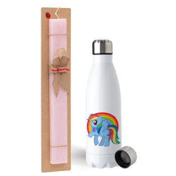 My Little Pony, Easter Set, metallic stainless steel water bottle (750ml) & scented flat Easter candle (30cm) (PINK)