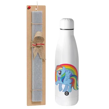 My Little Pony, Easter Set, metallic stainless thermos bottle (500ml) & scented flat Easter candle (30cm) (GRAY)