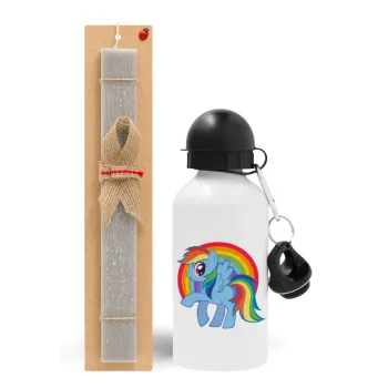 My Little Pony, Easter Set, metallic aluminum water bottle (500ml) & aromatic flat Easter candle (30cm) (GRAY)