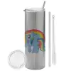 Tumbler stainless steel Silver 600ml, with metal straw & cleaning brush