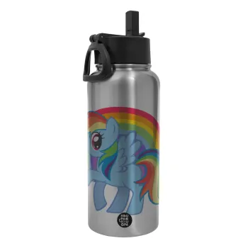 My Little Pony, Metal mug thermo Silver with Straw and Spout Lid (Stainless steel), double wall, 950ml