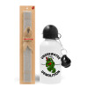 Easter Set, metallic aluminum water bottle (500ml) & aromatic flat Easter candle (30cm) (GRAY)