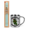 Easter Set, metallic thermal cup (300ml) & aromatic flat Easter candle (30cm) (TURQUOISE)
