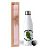 Easter Set, metallic stainless steel water bottle (750ml) & scented flat Easter candle (30cm) (PINK)