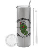 Tumbler stainless steel Silver 600ml, with metal straw & cleaning brush