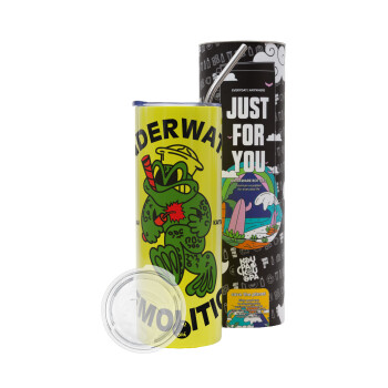 Underwater Demolition, Neon Yellow Travel Tumbler θερμό, μεταλλικό καλαμάκι(Ανωξείδωτο 304 Food grade, BPA free, 600ml)