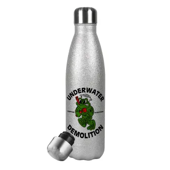 Underwater Demolition, Metallic Glitter Silver Thermos Flask (Stainless steel), double-walled, 500ml