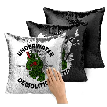 Underwater Demolition, Μαξιλάρι καναπέ Μαγικό Μαύρο με πούλιες 40x40cm περιέχεται το γέμισμα