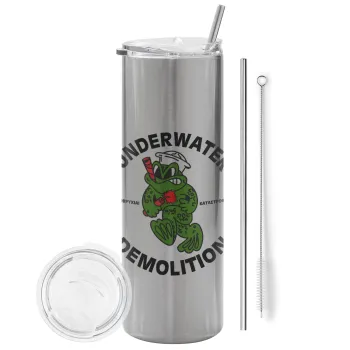 Underwater Demolition, Tumbler stainless steel Silver 600ml, with metal straw & cleaning brush
