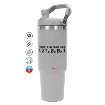 there's no place like 127.0.0.1, GREY color, 890ml (30oz) stainless Steel Tumbler with Handle