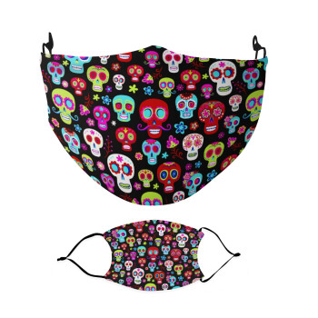 Σκελετοί χρωματιστοί, Μάσκα υφασμάτινη Ενηλίκων πολλαπλών στρώσεων με υποδοχή φίλτρου