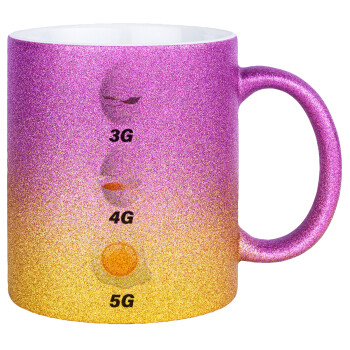 3G > 4G > 5G, Κούπα Χρυσή/Ροζ Glitter, κεραμική, 330ml