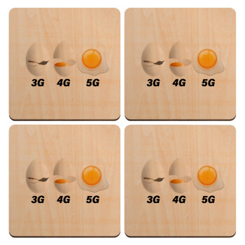 3G > 4G > 5G, ΣΕΤ x4 Σουβέρ ξύλινα τετράγωνα plywood (9cm)