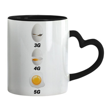 3G > 4G > 5G, Mug heart black handle, ceramic, 330ml