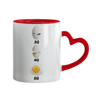 3G > 4G > 5G, Mug heart red handle, ceramic, 330ml