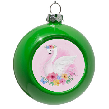 White swan, Green Christmas tree ornament bauble 8cm