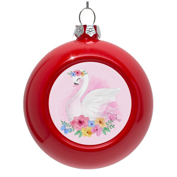 White swan, Red Christmas tree ornament bauble 8cm
