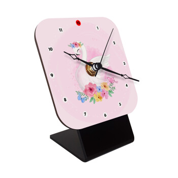 White swan, Quartz Wooden table clock with hands (10cm)