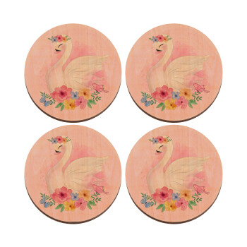 Λευκός κύκνος, ΣΕΤ x4 Σουβέρ ξύλινα στρογγυλά plywood (9cm)