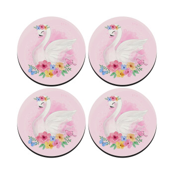 Λευκός κύκνος, ΣΕΤ 4 Σουβέρ ξύλινα στρογγυλά (9cm)