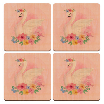 Λευκός κύκνος, ΣΕΤ x4 Σουβέρ ξύλινα τετράγωνα plywood (9cm)
