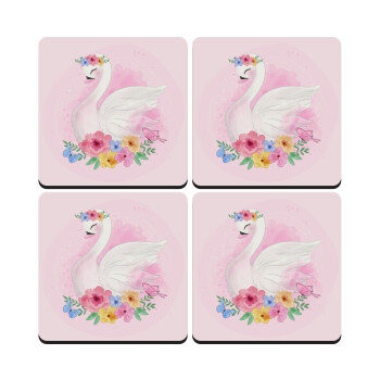 White swan, ΣΕΤ 4 Σουβέρ ξύλινα τετράγωνα (9cm)