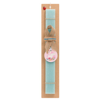 White swan, Easter Set, wooden keychain & aromatic flat Easter candle (30cm) (TURQUOISE)