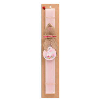 White swan, Easter Set, wooden keychain & scented flat Easter candle (30cm) (PINK)