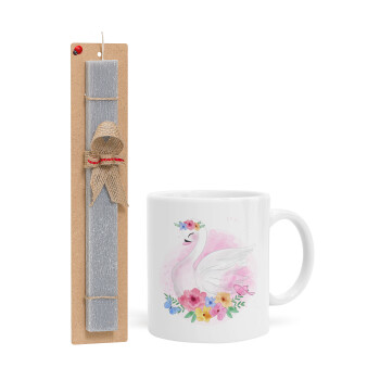 White swan, Easter Set, Ceramic Cup (330ml) & Easter aromatic flat candle (30cm) (GRAY)