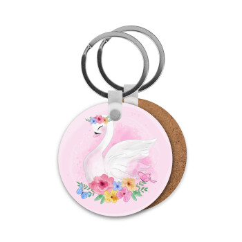 White swan, Μπρελόκ Ξύλινο στρογγυλό MDF Φ5cm