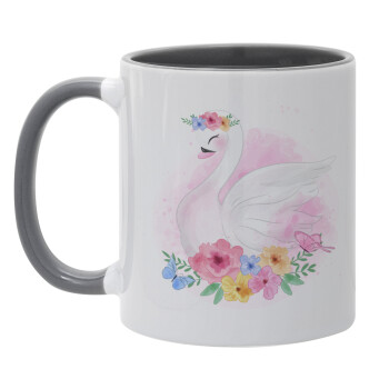 White swan, Mug colored grey, ceramic, 330ml