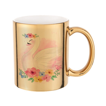White swan, Mug ceramic, gold mirror, 330ml