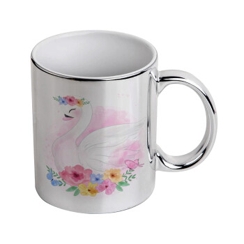 White swan, Mug ceramic, silver mirror, 330ml