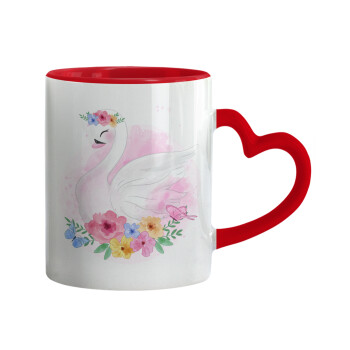 White swan, Mug heart red handle, ceramic, 330ml