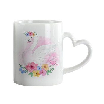 White swan, Mug heart handle, ceramic, 330ml
