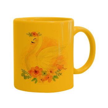 White swan, Ceramic coffee mug yellow, 330ml (1pcs)