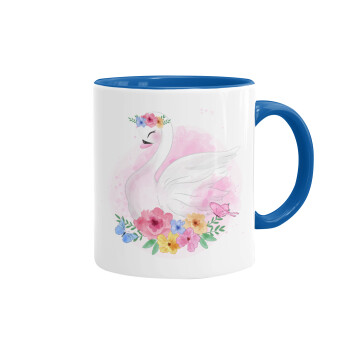 White swan, Mug colored blue, ceramic, 330ml
