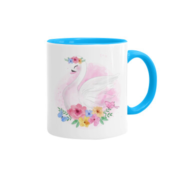 White swan, Mug colored light blue, ceramic, 330ml