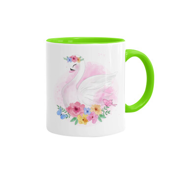 White swan, Mug colored light green, ceramic, 330ml