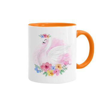 White swan, Mug colored orange, ceramic, 330ml