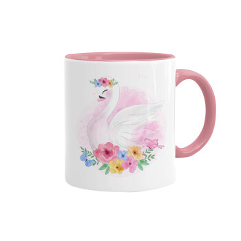 White swan, Mug colored pink, ceramic, 330ml
