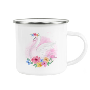 White swan, Metallic enamel cup white 360ml