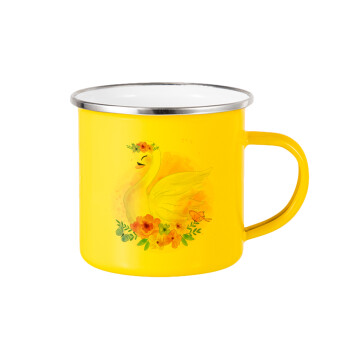 White swan, Yellow Enamel Metallic Cup 360ml