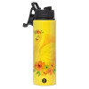 Metallic water bottle with safety lid, 850ml aluminum