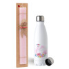 Easter Set, metallic stainless steel water bottle (750ml) & scented flat Easter candle (30cm) (PINK)