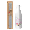 Easter Set, metallic stainless thermos bottle (500ml) & scented flat Easter candle (30cm) (GRAY)